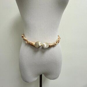 Vintage braided pink cream copper belt shells gold 34